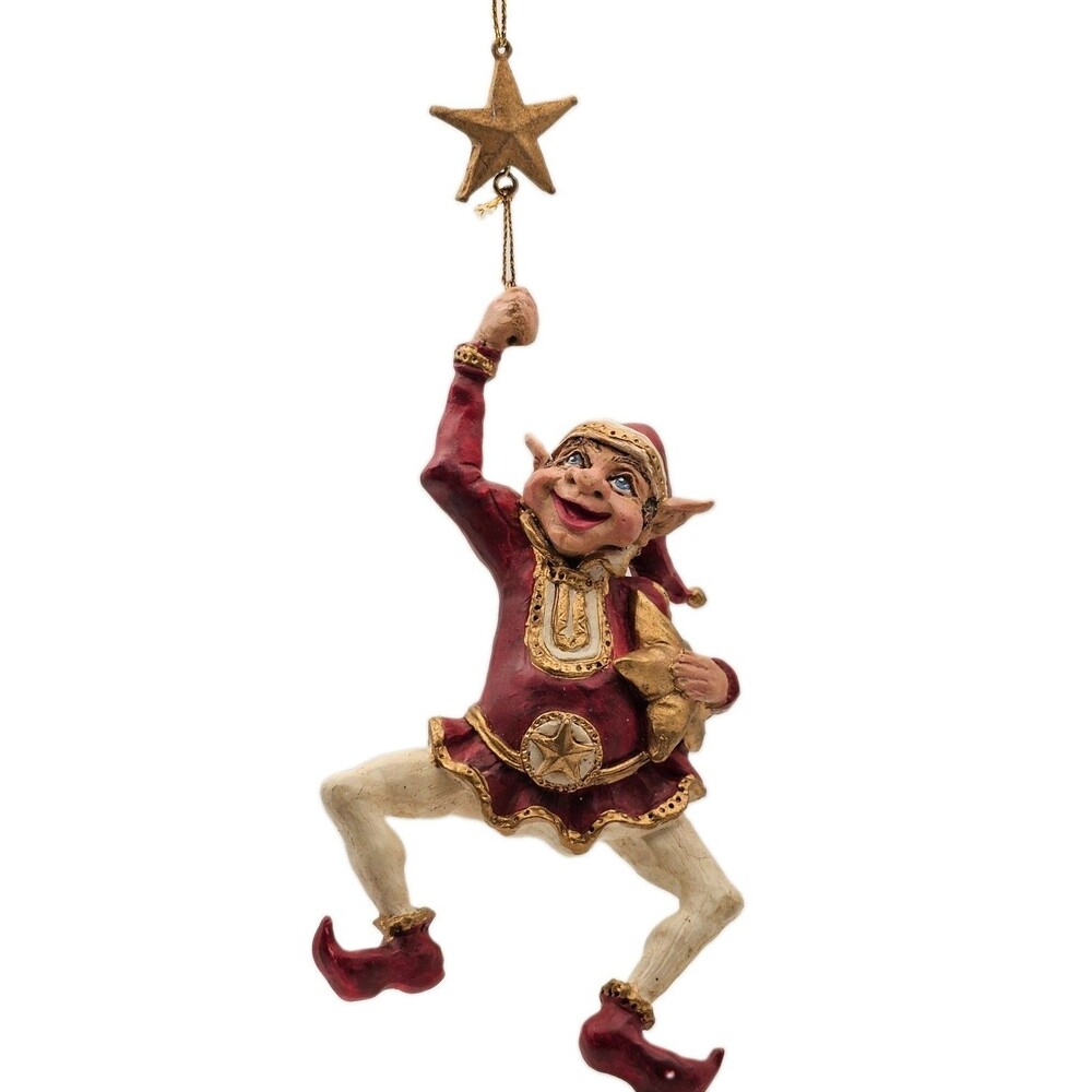 Kurt Adler Christmas Ornament, Elf Hanging From Star "Shortcake Elf" 2003 4 in